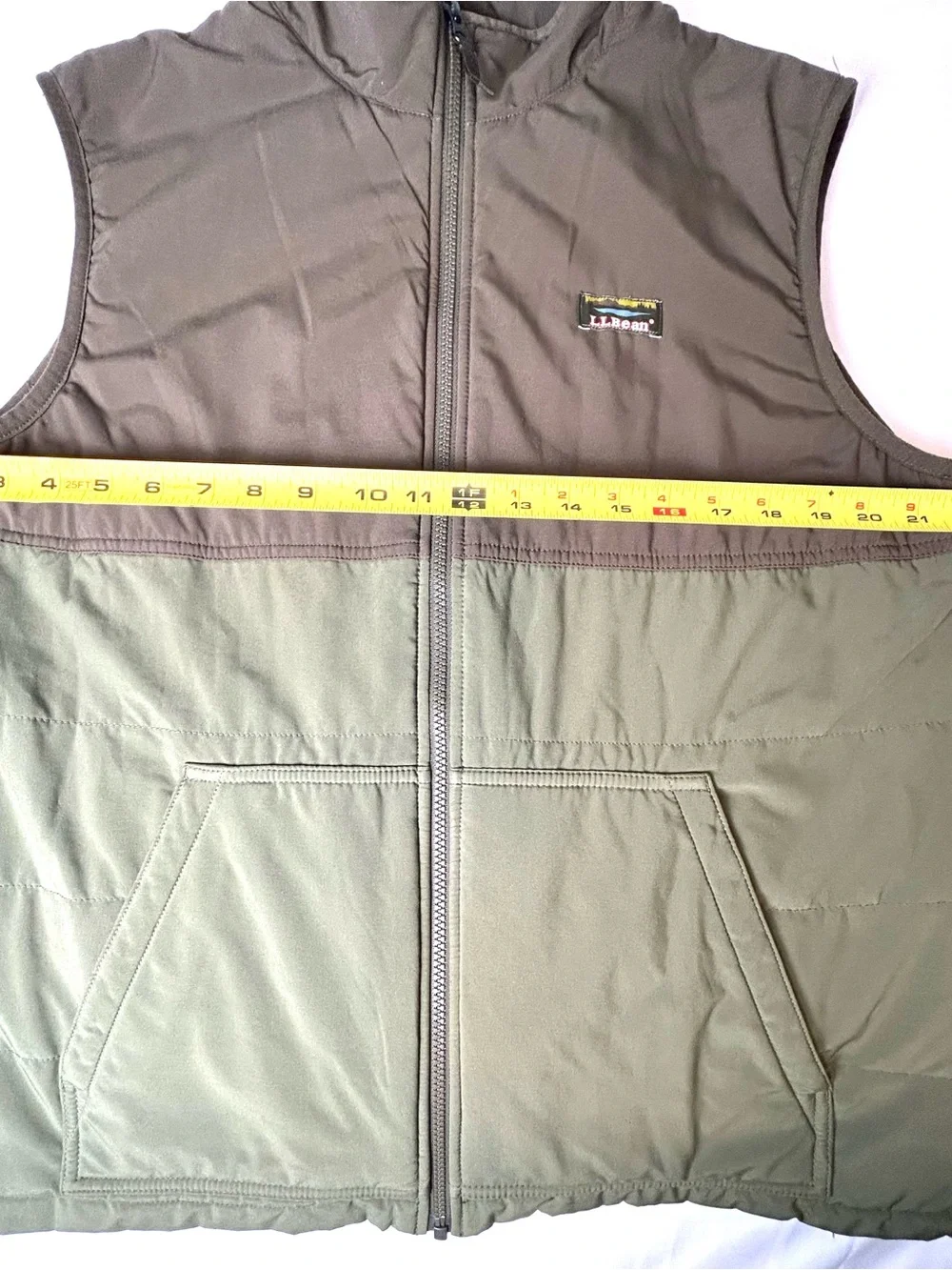 LL Bean Mens L Mountain Classic Vest Brown Olive Full Zip Grid Lined Insulated